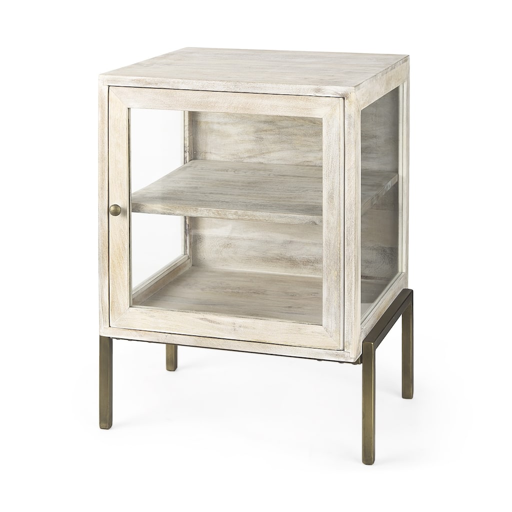 Rustic Weathered White and Gold Shadowbox Cabinet - 24" H x 22" W x 22" D