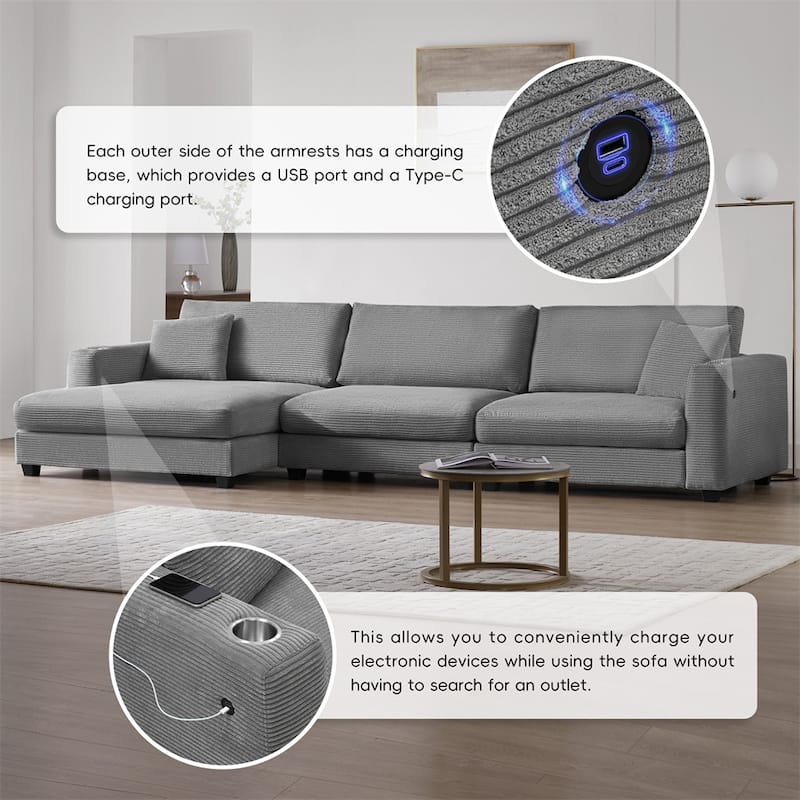 134"*54"Oversized Corduroy Sectional Sofa,L Shaped Cloud Couch