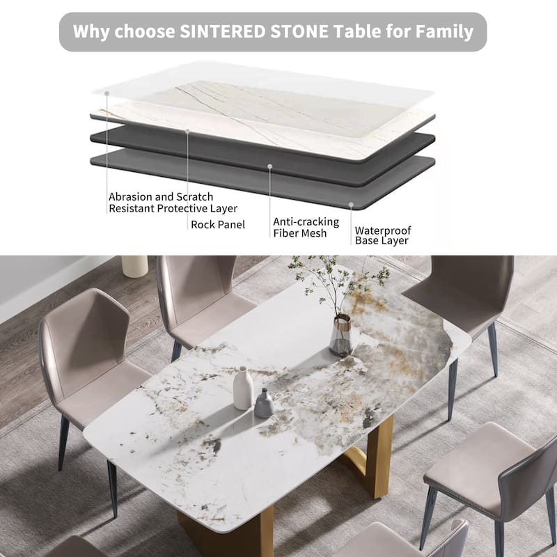 63"Modern artificial stone pandora white curved metal leg dining table -6 people