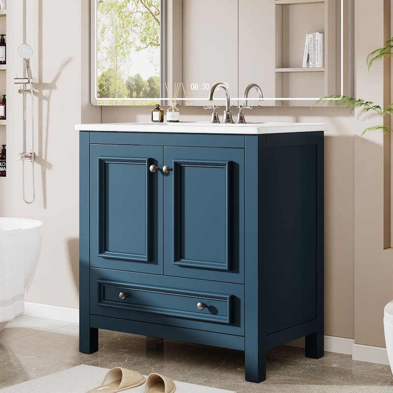Modern Bathroom Vanity with Sink, Vanity Cabinet with Drawer and Door Organizer
