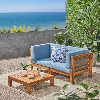 Roomfitters 3-Piece Acacia Wood Outdoor Loveseat Set with Coffee Table