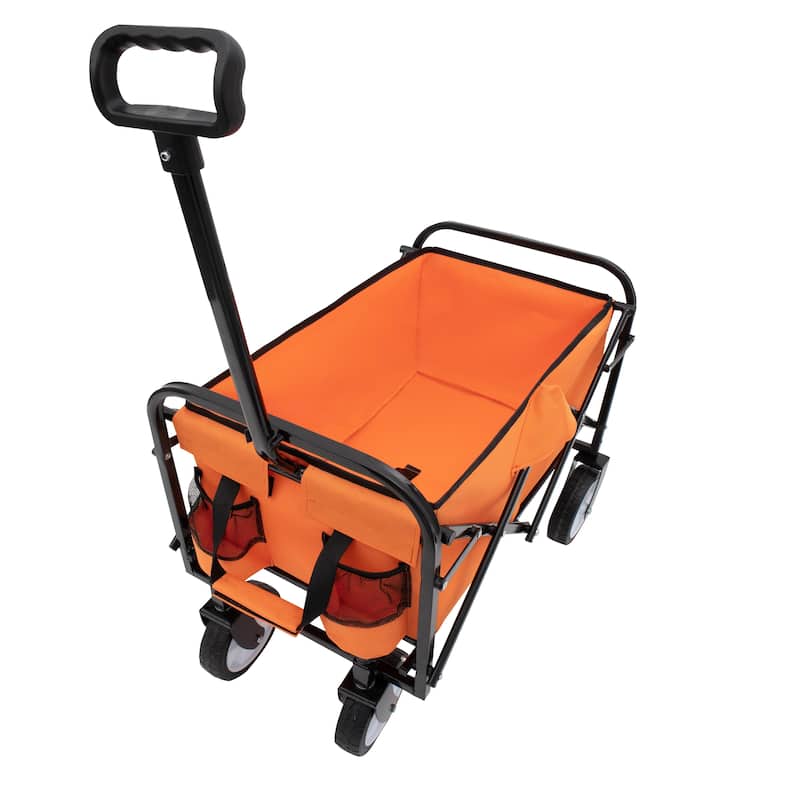 Heavy-Duty Collapsible Wagon with Storage Straps - 225lb Capacity Utility Cart, Orange