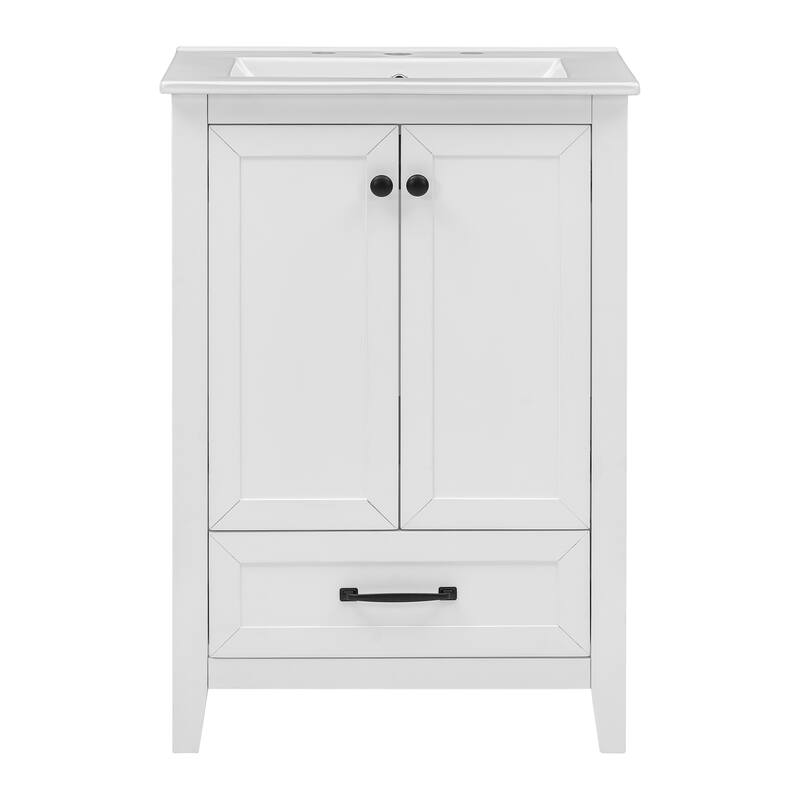 24" Bathroom Vanity with Sink, Bathroom Vanity Cabinet with One Drawer and Doors, Adjustable Shelf, Solid Wood and MDF, White