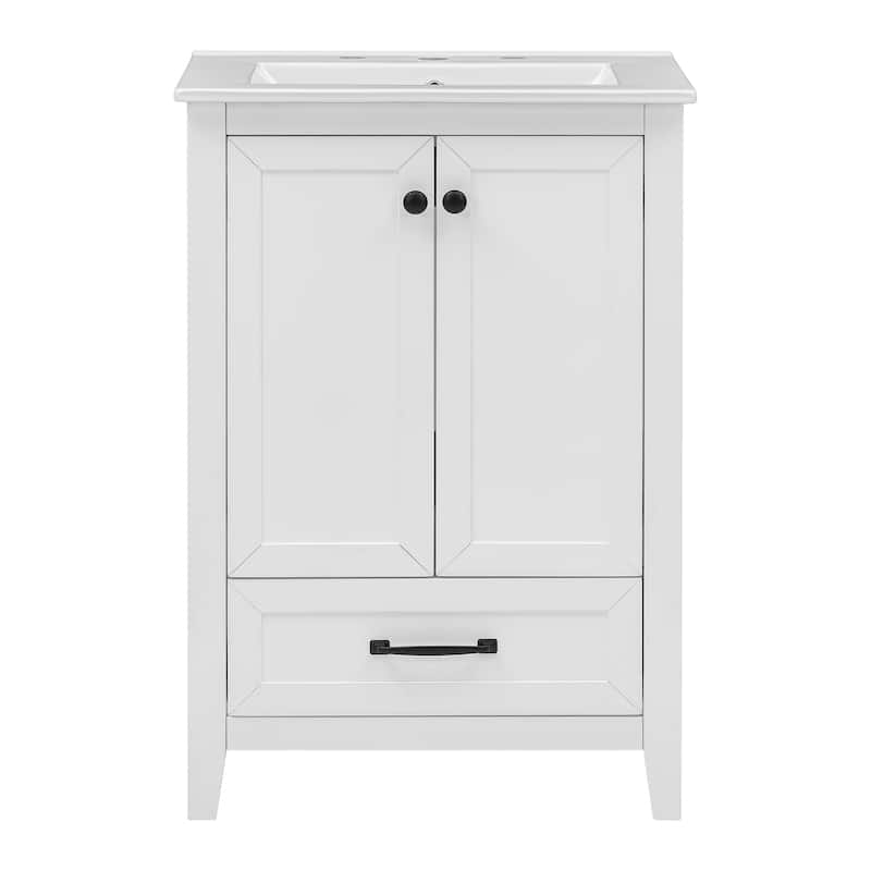 Bathroom Vanity with Single Sink, Bathroom Vanity Set with 1 Drawer and 2 Doors, Bathroom Cabinet with Undermount Ceramic Sink