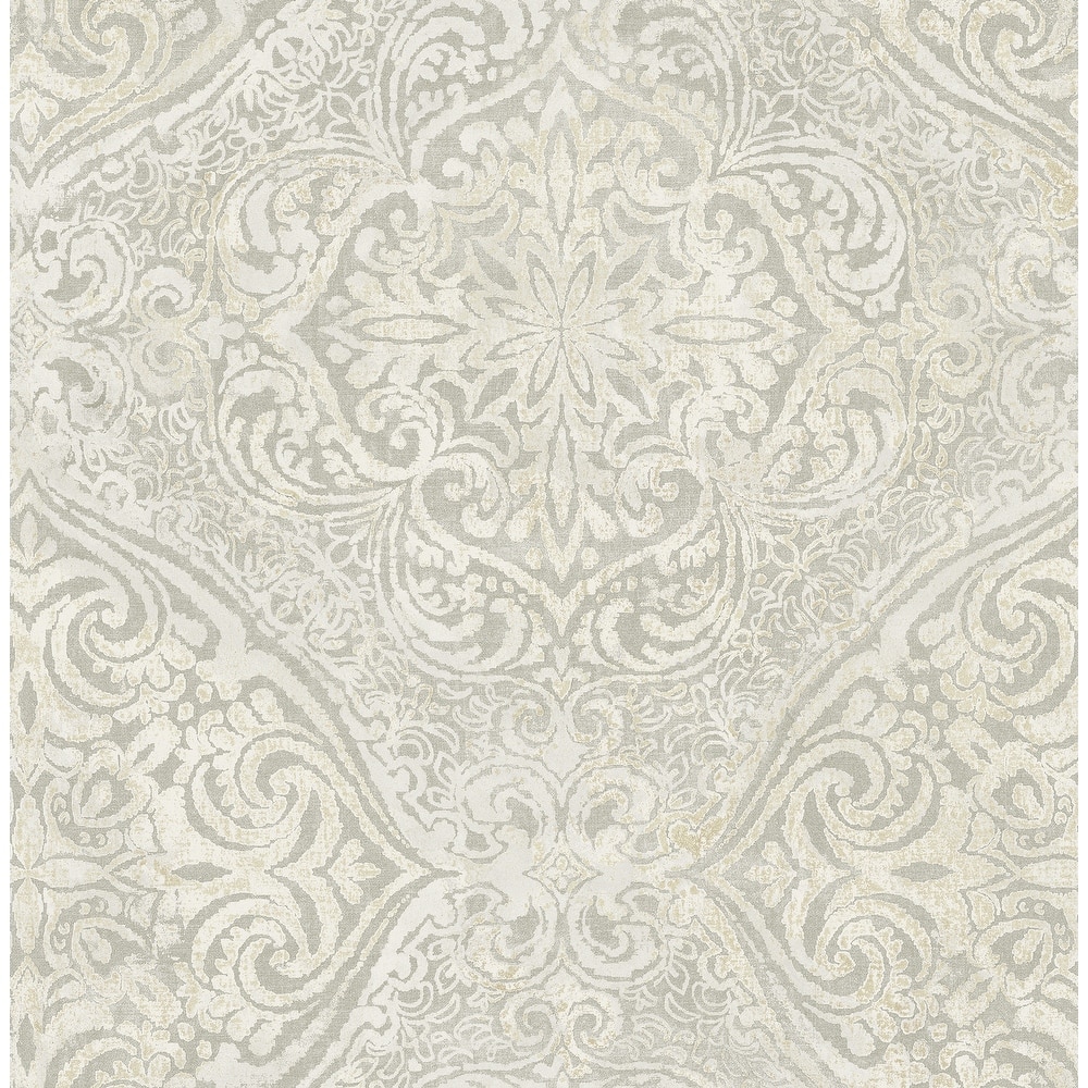 Seabrook Designs Palladium Damask Unpasted Wallpaper