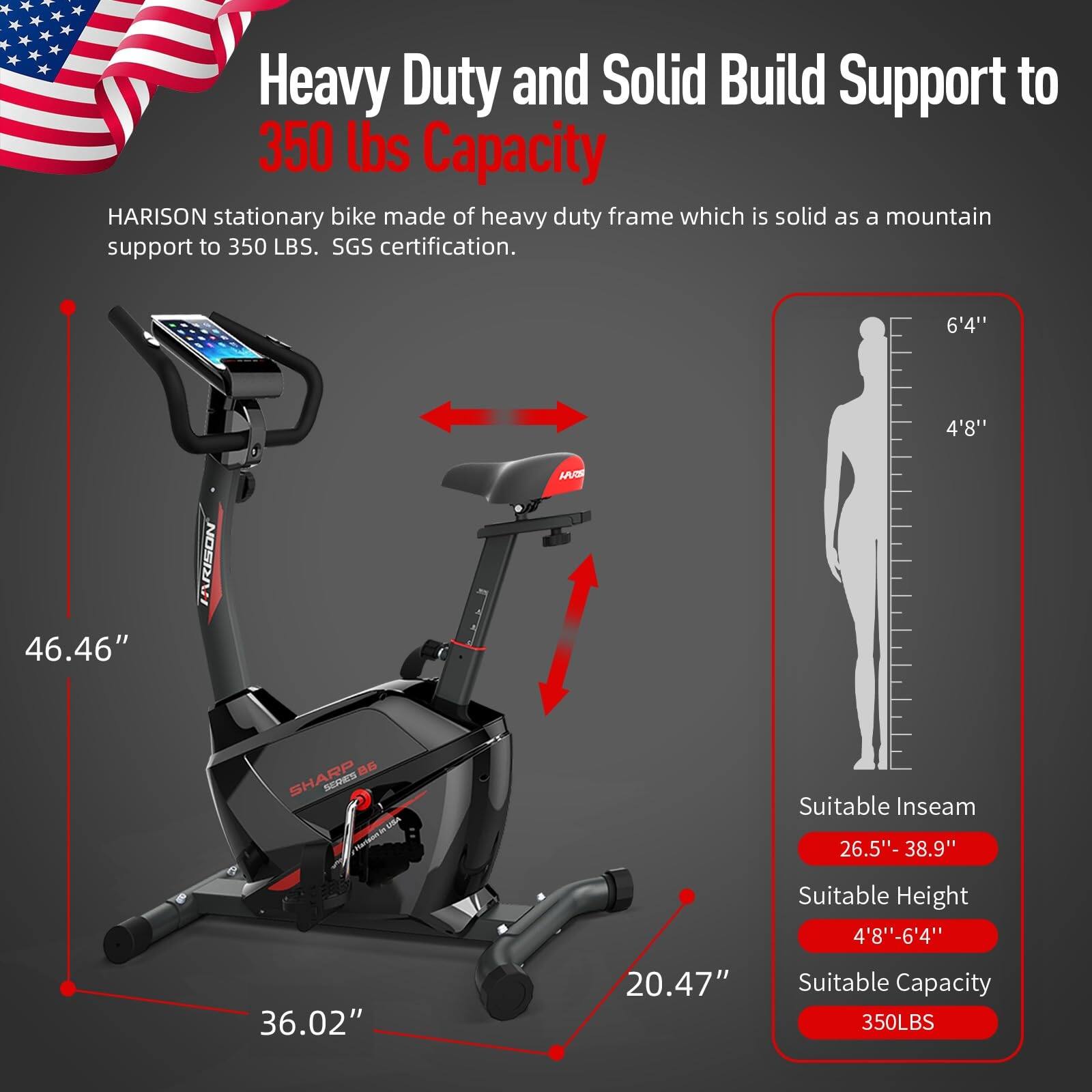 Exericse Bike with Bluetooth, Upright Exercise Bike Stationary Bikes for Home 350 lbs
