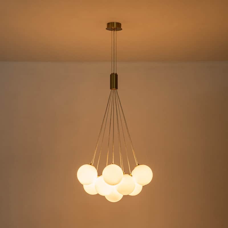 Brushed Brass 13-Light Opal Glass Cloud Bubble Cluster Chandelier - Brushed Brass - 19.7in