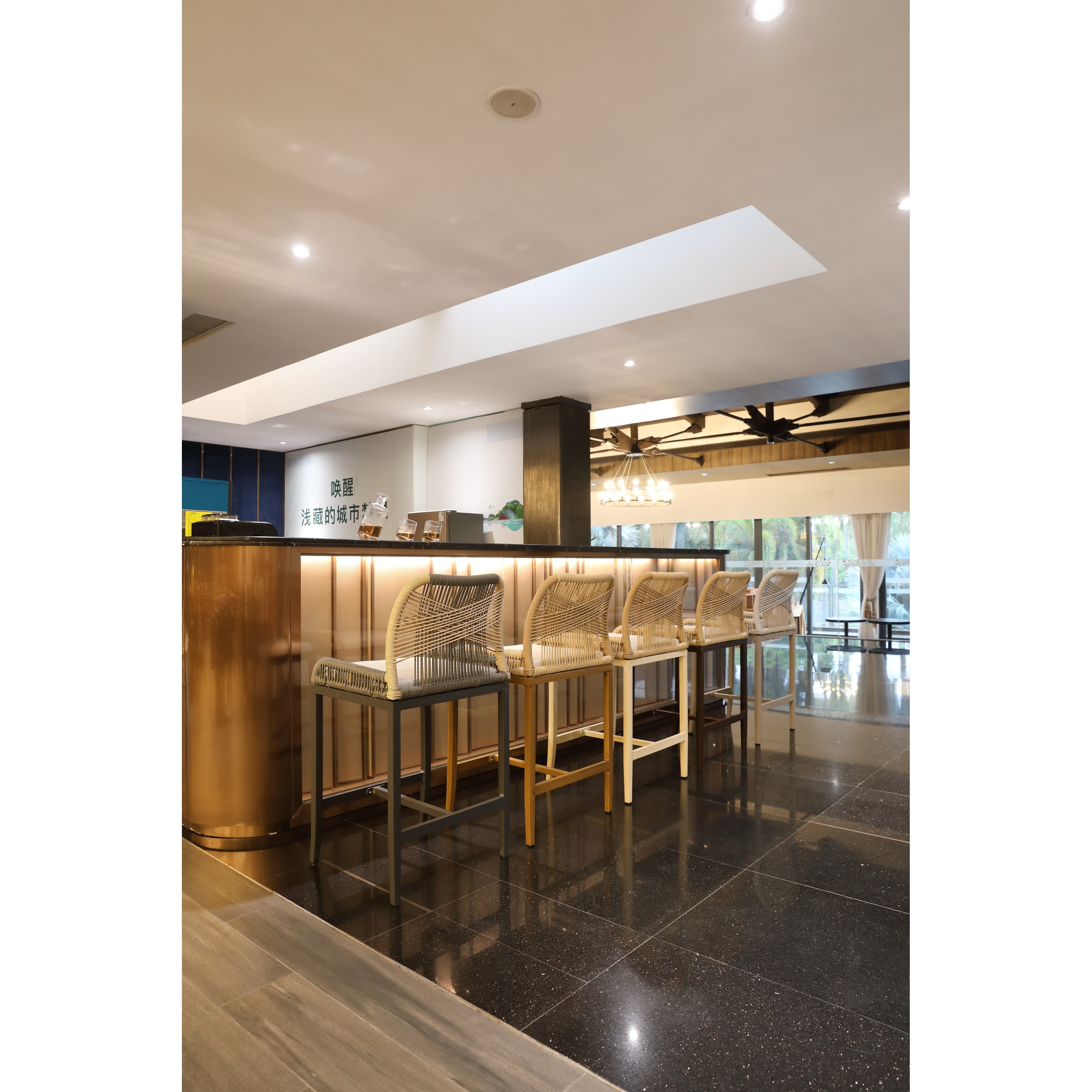 Black Wood Counter Height Bar Stools 2 Pieces Wicker and Aluminum Modern Barstools