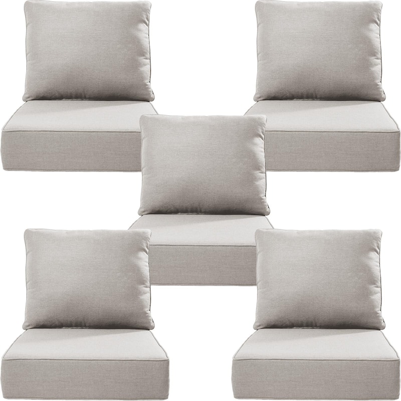 Luxury 6" Outdoor Cushions for Patio Furniture, 24x24x6 Cushion Set, Fade Resistant Replacement Cushions with Removable Cover - Beige - 5 Set