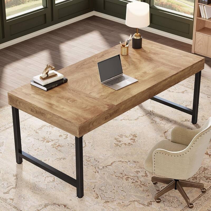 55" Industrial Executive Desk for Home Office, Rustic Computer Laptop Desk