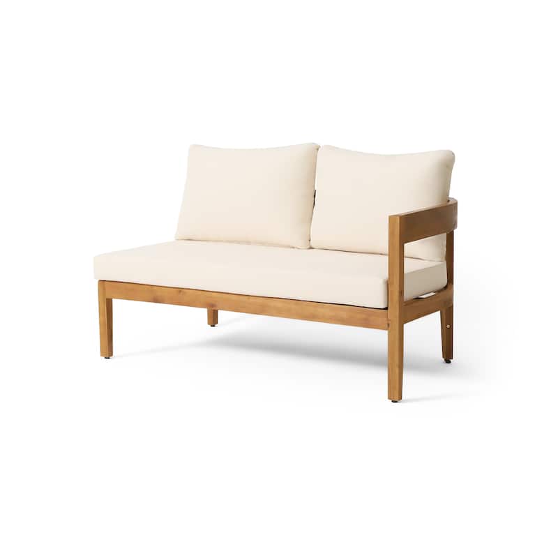 Roomfitters Outdoor 4 Seater Sofa Set with Left and Right Armrests, Wooden Frame Patio Couch with Cushions, Teak Beige