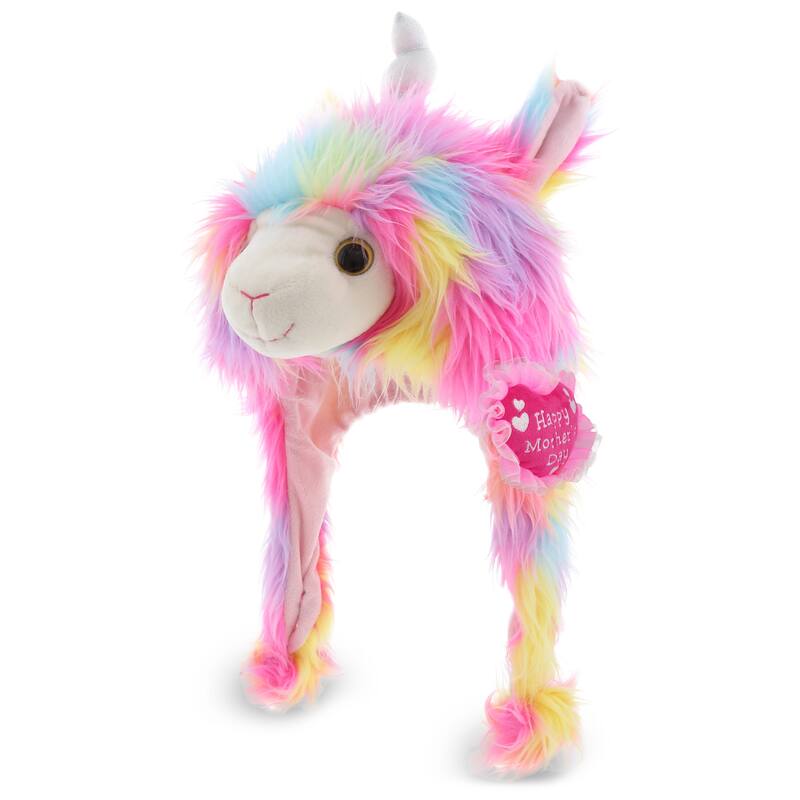 DolliBu Happy Mother’s Day Super Soft Rainbow Llamacorn Plush Hat - 16.5 inches