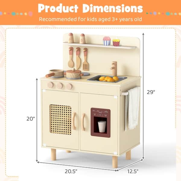 dimension image slide 0 of 2, Gymax Play Kitchen w/Realistic Ice Maker Stove Accessories & Water
