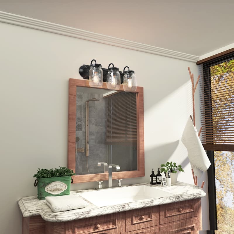 Farmhouse 3-Light Glass Bathroom Vanity Lights Wall Sconces - Dark Brown - W18.9"x H6.7"x E8.7"