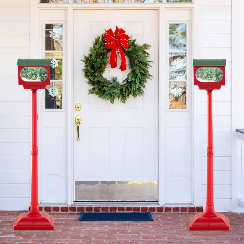 Costway 59 Inch Musical Christmas Street Lamp with Sound-Activated - Red - See Details