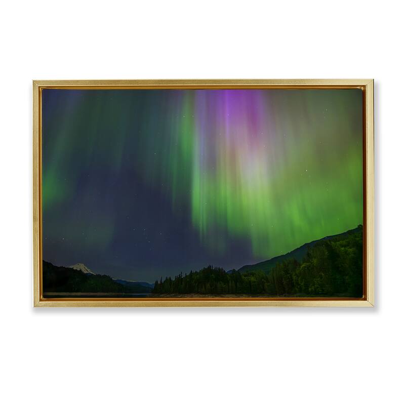 Stupell Green Glowing Northern Lights Framed Floater Canvas Wall Art Design By Nancy Crowell - 25 x 17 - Gold
