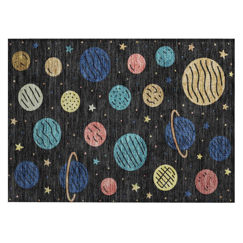 Machine Washable Indoor/ Outdoor Modern Planets Chantille Rug