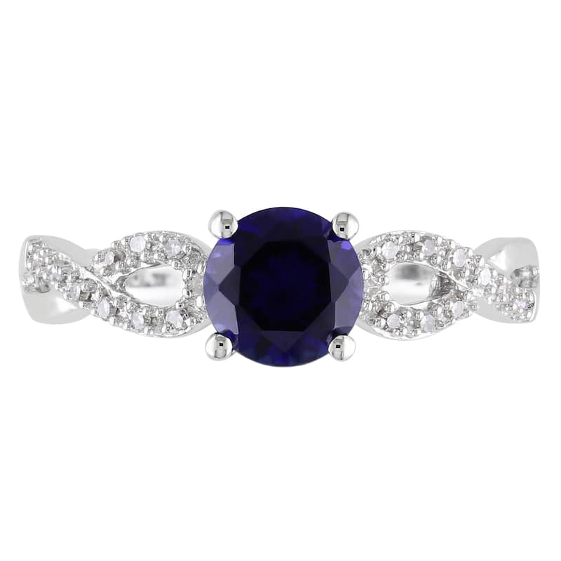 Miadora 10k White Gold Blue Sapphire and 1/10ct TDW Diamond Ring (G-H, I1-I2)