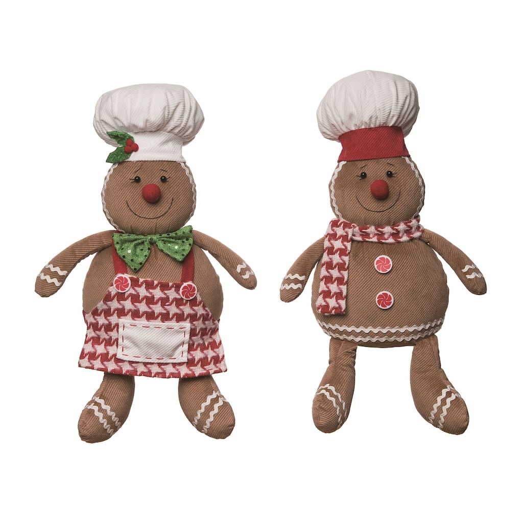 Transpac Plush Sitting Gingerbread Pal Set of 2 Christmas Home Decorations