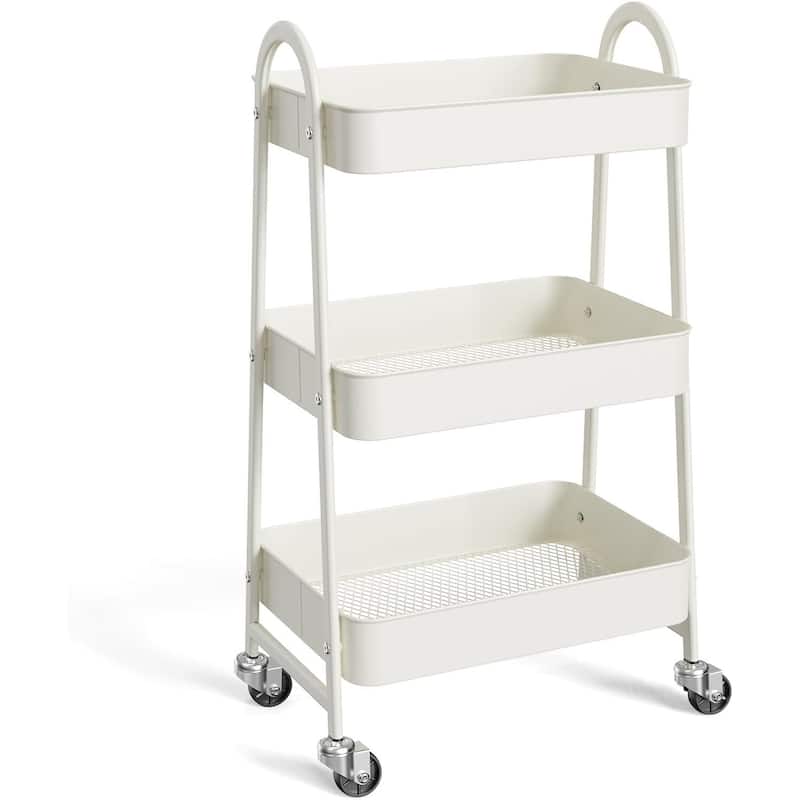 3-Tier Metal Rolling Utility Cart Multifunctional Organizer with Handle and Lockable Wheels - 17.4"D x 12.04"W x 31.02"H