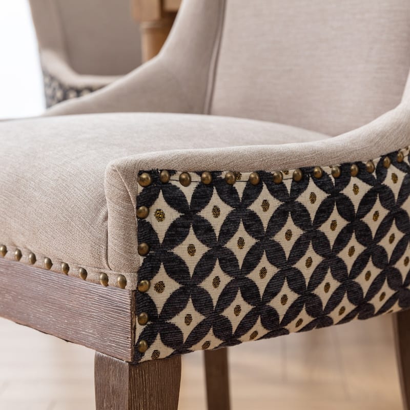 Ultra Side Dining Chair Set of 2, Thickened Fabric Kitchen Chairs, Dining Chairs with Bronze Nail Head & Solid Wood Legs