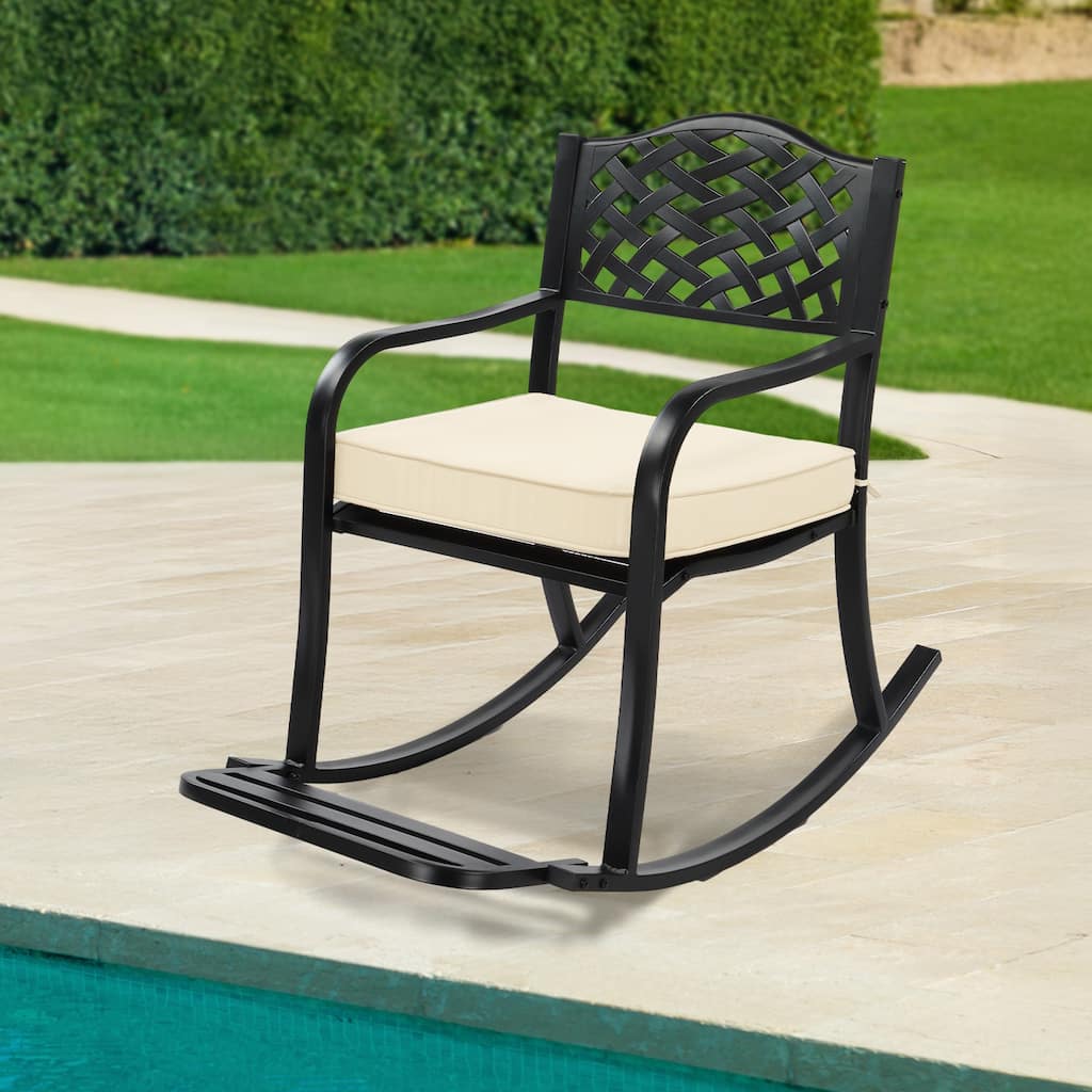 Metal Rocking Chair with Cushion and Footrest for Patio - 23.2" x 40.1" x 35.6"