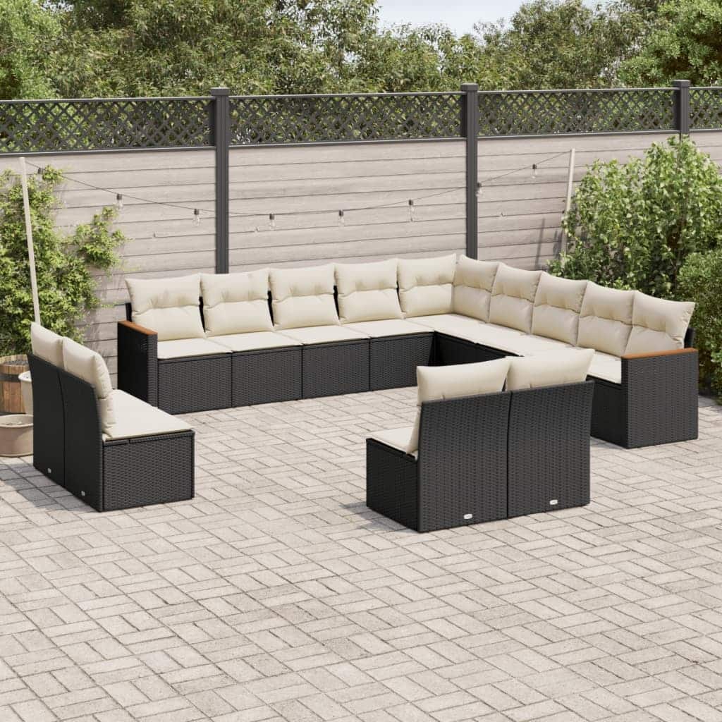 vidaXL Patio Sofa Set with Cushions Outdoor Conversation Furniture Poly Rattan - 24.4 x 24.4 x 27.2 in