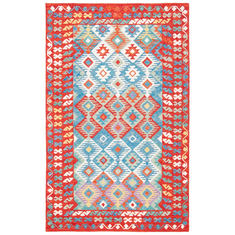 SAFAVIEH Handmade Aspen Bjarnveig Boho Wool Rug - 7' Square - Red/Blue