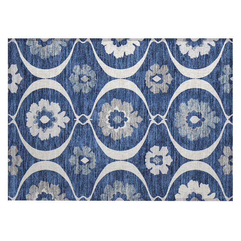 Machine Washable Indoor/ Outdoor Chantille Floral Geo Rug