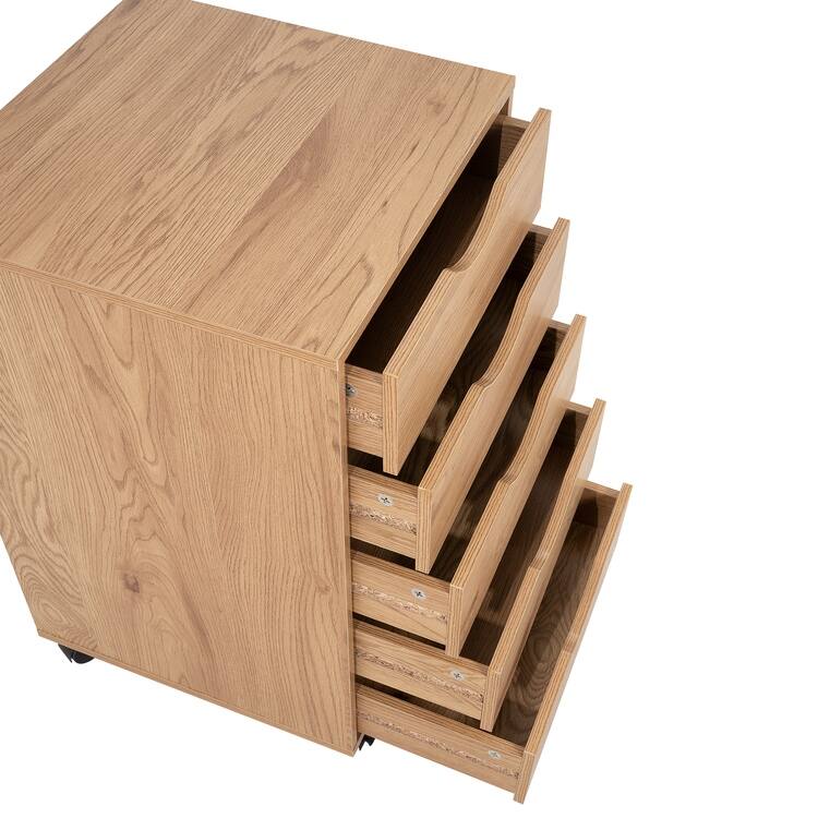 5 Drawers Chest, Wood Storage Dresser with Wheels, Craft Storage Organizer and Storage Drawer Office Drawer Unit