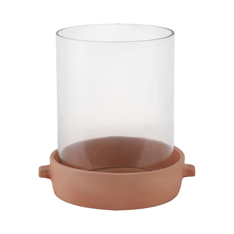 Modern Glass Hurricane Candle Holder with Terracotta Base