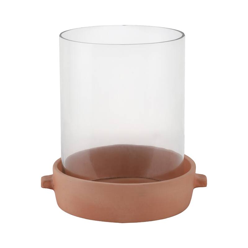 Pottery Glass Pillar Candle Holder Terracotta Base Cylindrical Form