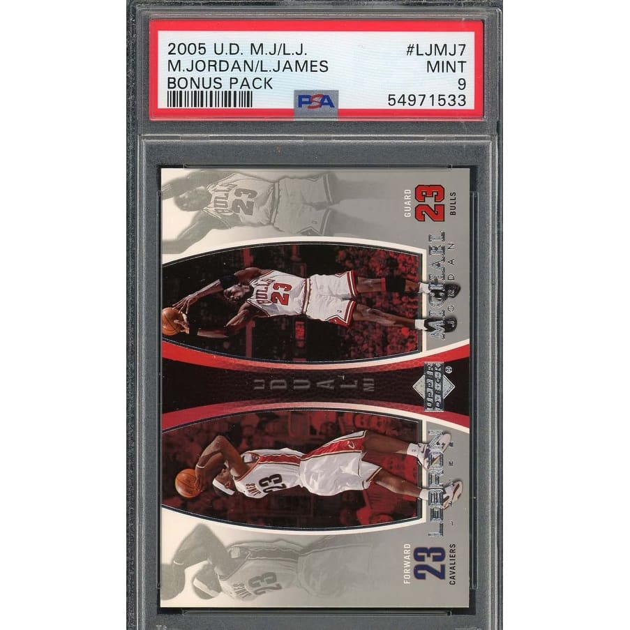 Michael Jordan Lebron James 2005 Upper Deck Basketball Card #LJMJ7 Graded PSA 9 - 8'6" x 11'6"