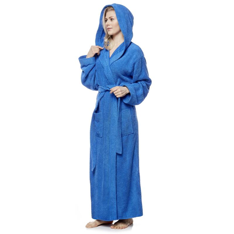 Women's 6 Tracks Stitching Full Length Hooded Turkish Cotton Bathrobe