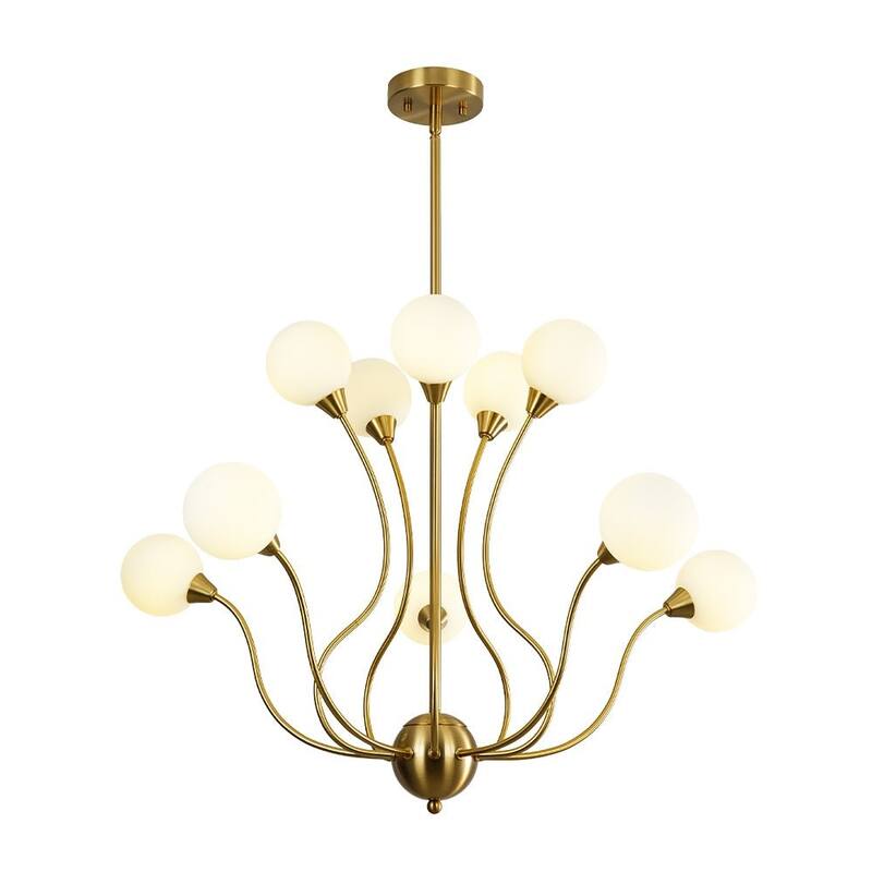 Luxe Art Deco Scrolling Arm Opal Glass 10-Light Bubble Chandelier 33in