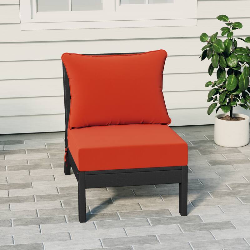 Birchwood All Weather HDPE Outdoor Patio Deep Seating Black Armless Chair With Cushions (1-Piece) - Black/Orange