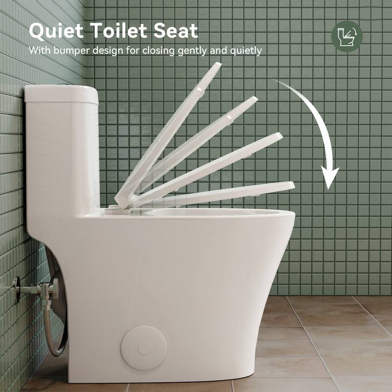 HOROW 1 Piece Compact Elongated ADA Height Dual Flush Toilet White 0.8 1.26 GPF 1000g Flush Seat Included