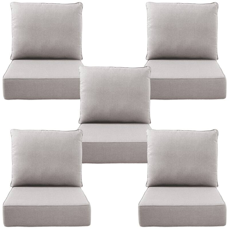 Gymojoy 24"x22"x6" Patio Thick Cushions & Pillows Set - Deep Seat Indoor/Outdoor Water & Fade Resistant - Five Sets - Beige