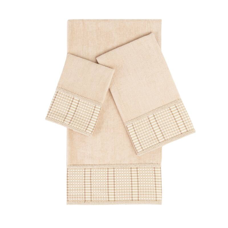 Austin Horn Classics Exposure Brown 3-piece Decorative Towel Set, Jacquard Band, double row gimp braid, Bath, Hand, Tip Towel - Taupe
