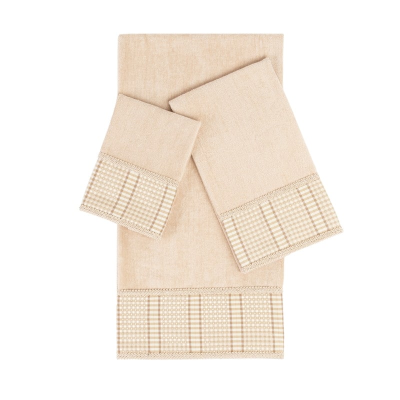 Austin Horn Classics Exposure Brown 3-piece Decorative Towel Set, Jacquard Band, double row gimp braid, Bath, Hand, Tip Towel