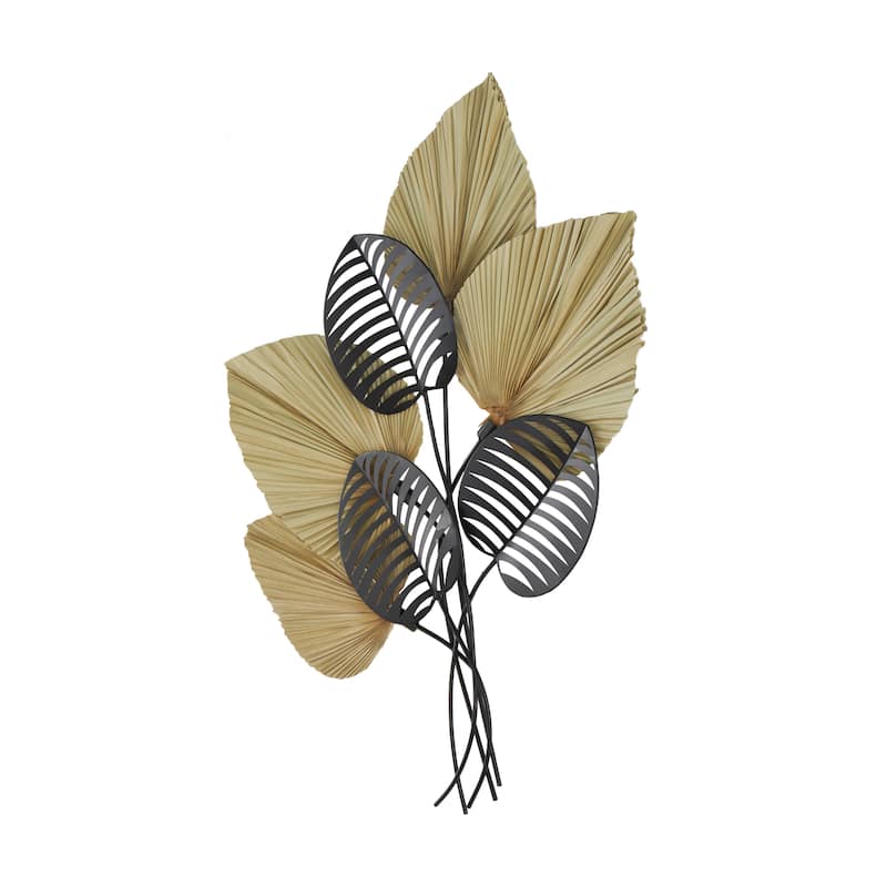 Metal Leaf Layered Home Wall Decor with Palm Leave Accents - Brown - Roche River Decor