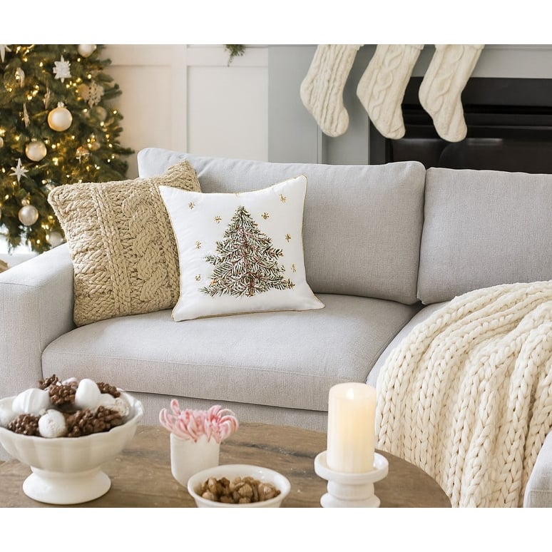 Christmas Tree Gold Cotton Blend Accent Throw Pillow 18" x 18"