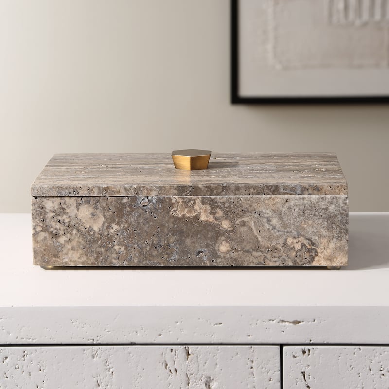 Uttermost Griseus Travertine Stone Box - 2.75'' H X 9.5'' W X 6'' D
