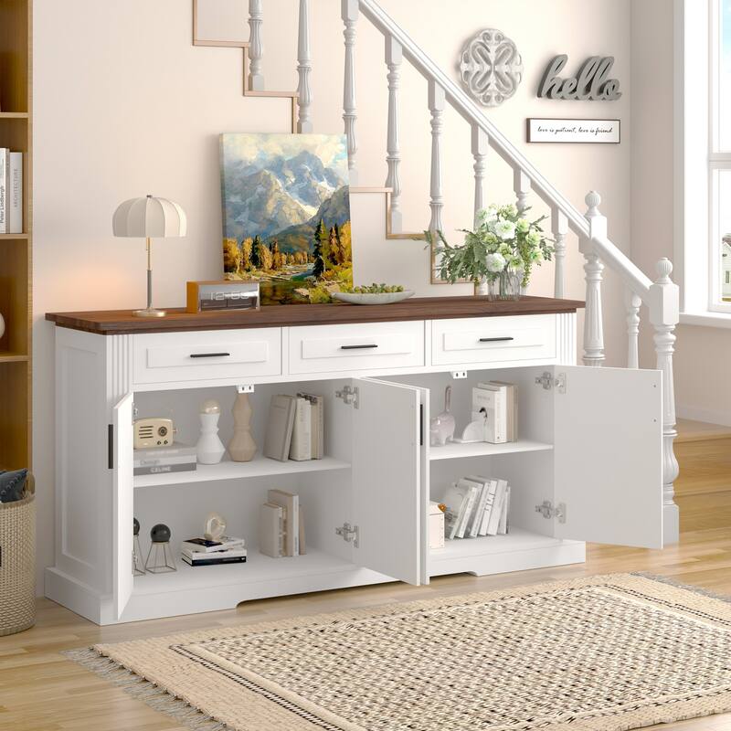 63" Fluted Sideboard Buffet Cabinet with Storage - White