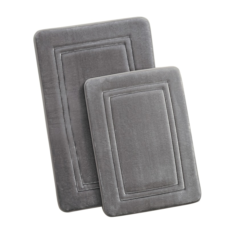 Truly Calm Antimicrobial 2 Pack Memory Foam Bath Rug - Multi Size Set - Grey