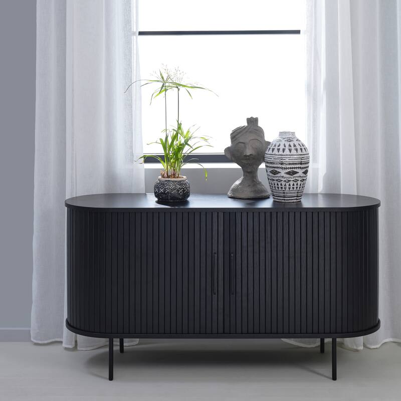 Rye Studio Nicola Mid-Century Modern Rounded Sliding Door Sideboard - Black Oak - 71"
