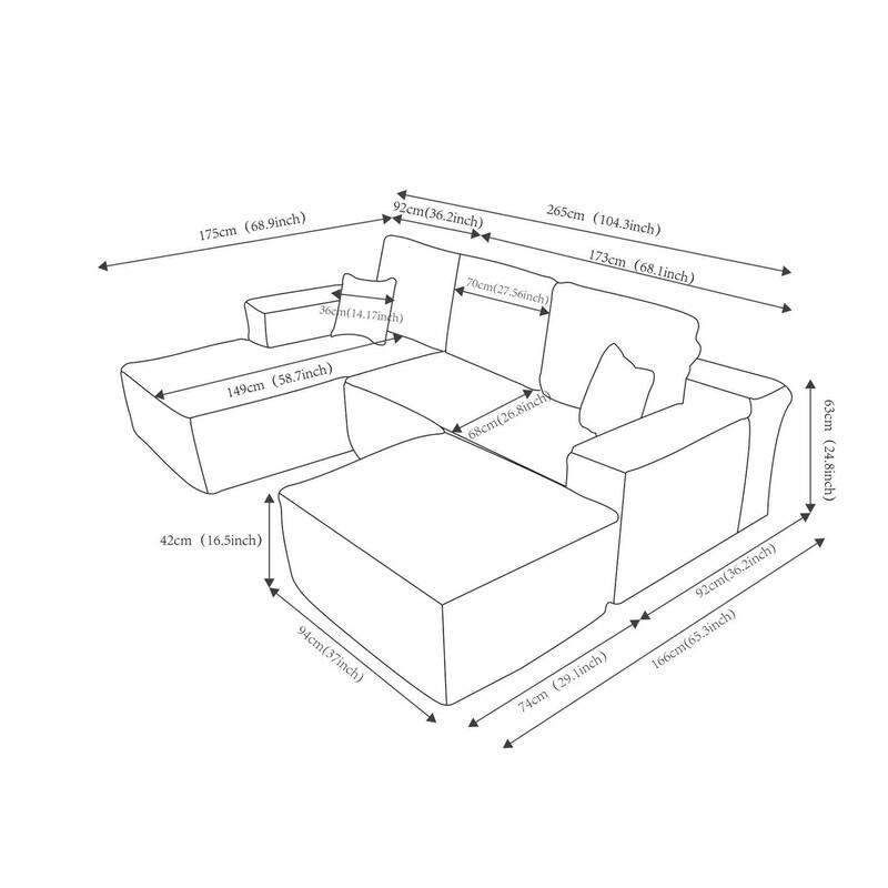 U-Shaped Modular Sectional Sofa with Chaise Lounge & Ottoman, Comfy Deep Seat Cloud Couch, Lounge Sofa with Side Pockets