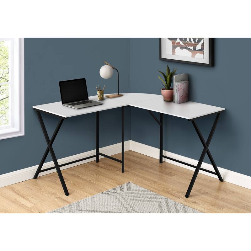 Contemporary 55" L-Shape Computer Desk, Two-Tone Wood Finish, Space-Saving Corner Workstation