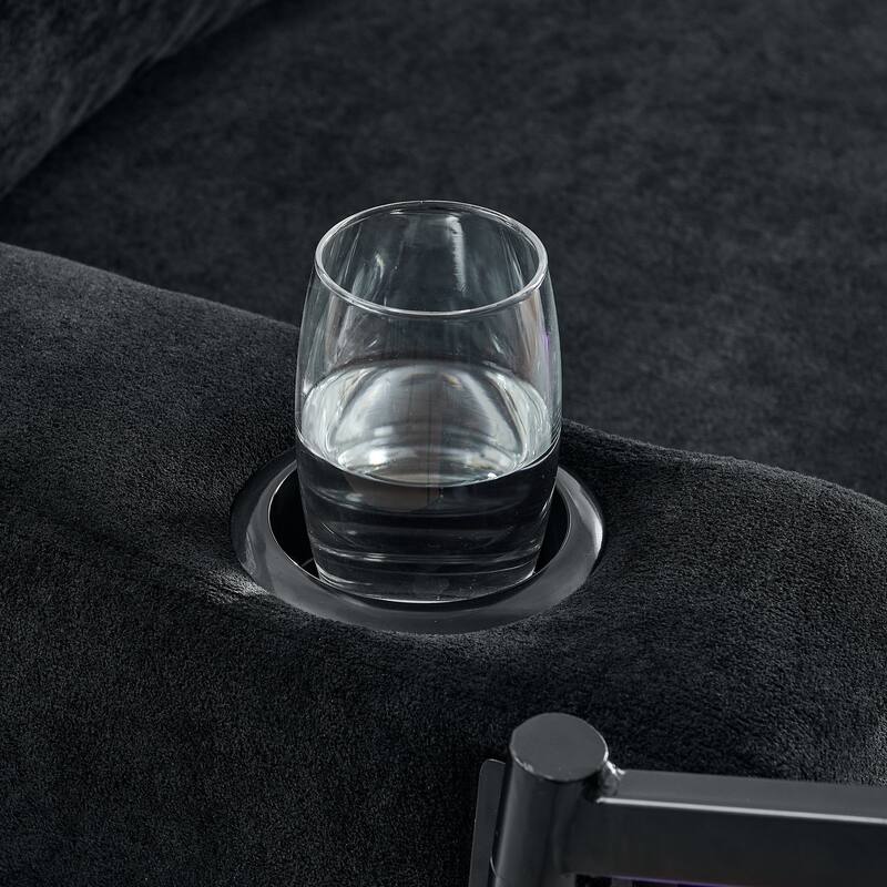 Pull Out Sleeper Sofa Bed Chenille L-shaped Sectional Couch with Storage Chaise, Retractable Table, LED, USB and Cup Holders