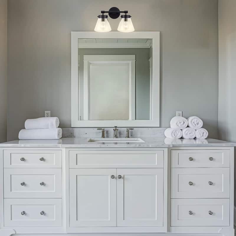 Glam Modern Farmhouse 2-Light Black Vanity Light - 15.3"L x 7.67"W x 10.1"H